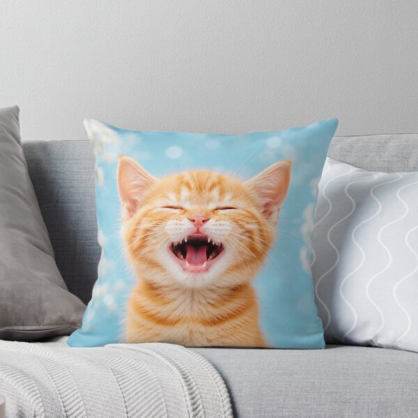 Item preview, Yawning Orange Kitten on Blue Bokeh Background designed and sold by Sasas Design.