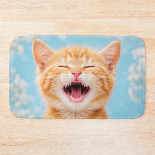 Item preview, Yawning Orange Kitten on Blue Bokeh Background designed and sold by Sasas Design.