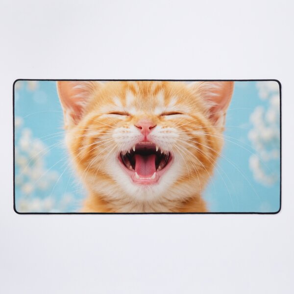 Item preview, Yawning Orange Kitten on Blue Bokeh Background designed and sold by Sasas Design.