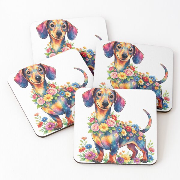 Item preview, Watercolor dachshund with colorful flowers designed and sold by DVerse Studio.