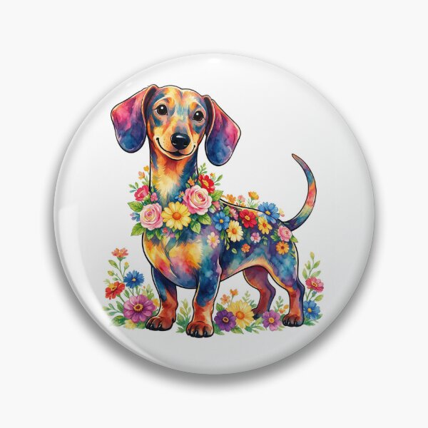 Item preview, Watercolor dachshund with colorful flowers designed and sold by DVerse Studio.