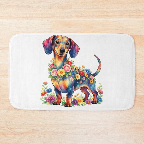 Item preview, Watercolor dachshund with colorful flowers designed and sold by DVerse Studio.