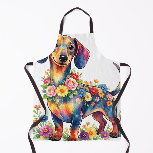 Item preview, Watercolor dachshund with colorful flowers designed and sold by DVerse Studio.