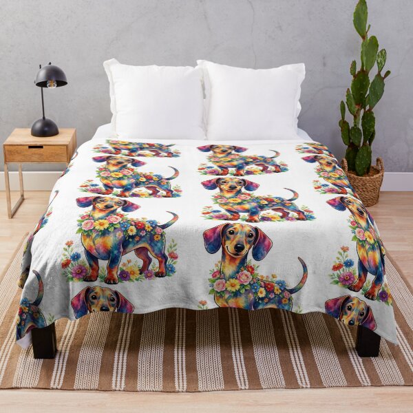Item preview, Watercolor dachshund with colorful flowers designed and sold by Chidiwhite Concept .