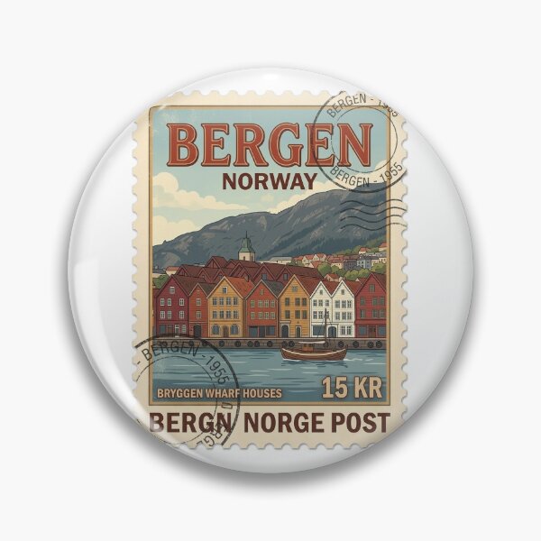 Item preview, Bergen Norway Bryggen Wharf Houses Travel Stamp designed and sold by k3rstman1.