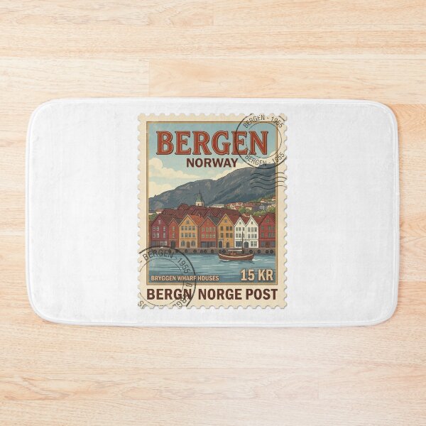 Item preview, Bergen Norway Bryggen Wharf Houses Travel Stamp designed and sold by k3rstman1.