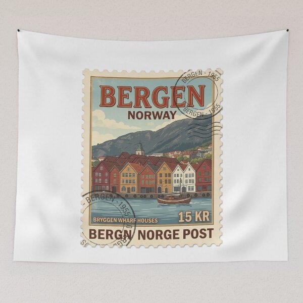 Item preview, Bergen Norway Bryggen Wharf Houses Travel Stamp designed and sold by k3rstman1.