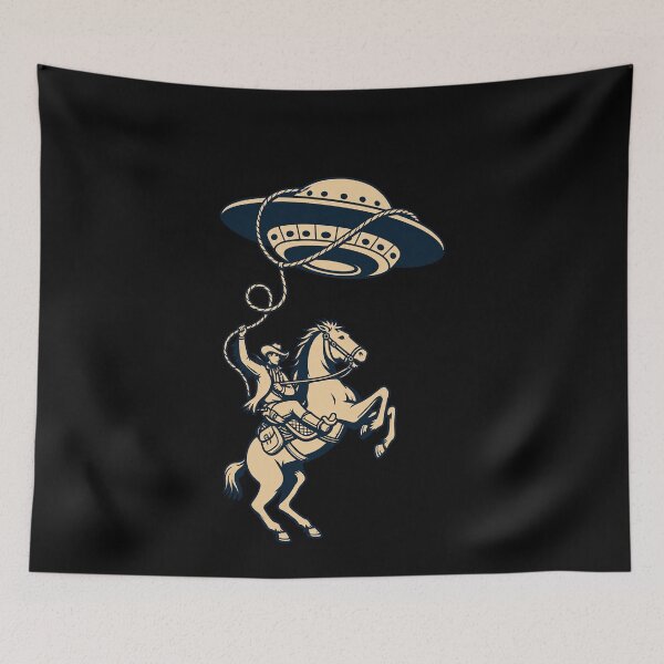 Item preview, Funny Cowboy Wrangling UFO Western Rodeo Sci Fi Art designed and sold by elderberry.