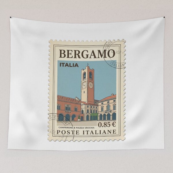 Item preview, Vintage Bergamo Italy Travel Stamp Campanone Tower designed and sold by k3rstman1.
