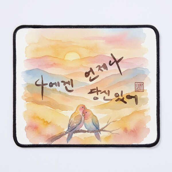 Item preview, Korean Calligraphy Watercolor Art of Lovebirds at Sunset designed and sold by K-Brush.