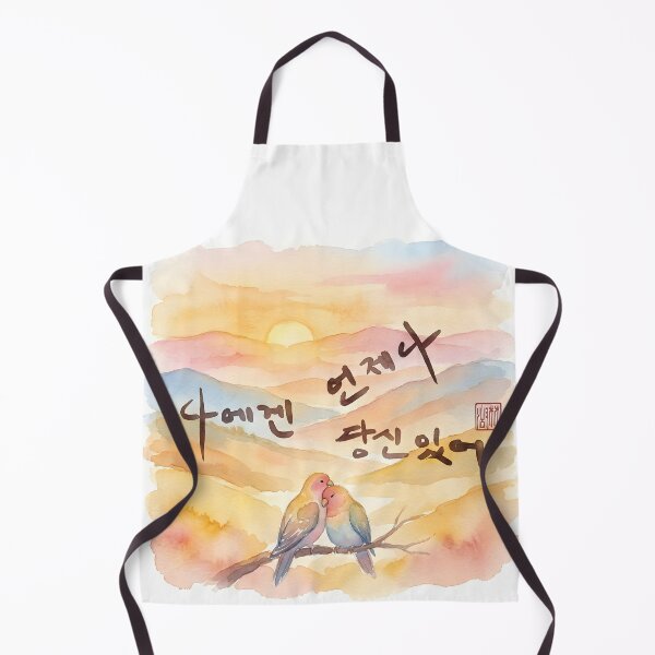 Item preview, Korean Calligraphy Watercolor Art of Lovebirds at Sunset designed and sold by K-Brush.