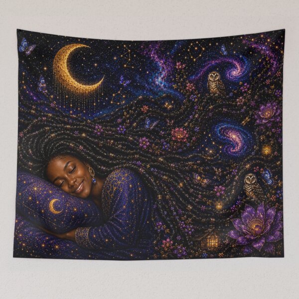 Item preview, Woman with locs sleeping. designed and sold by RootedInLocs.