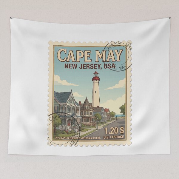 Item preview, Cape May Lighthouse Victorian Houses Travel Stamp designed and sold by k3rstman1.