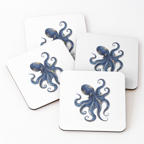 Item preview, Navy Blue & Gold Nautical Octopus Watercolor Painting designed and sold by SOUFIANE1991.