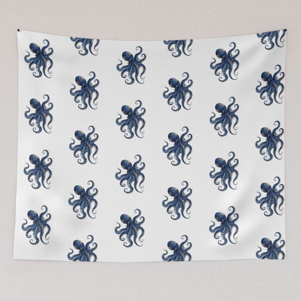 Item preview, Navy Blue & Gold Nautical Octopus Watercolor Painting designed and sold by SOUFIANE1991.