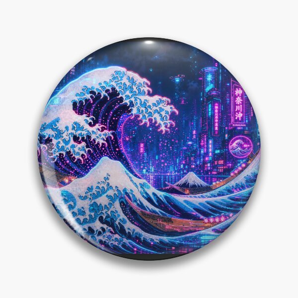 Item preview, Cyberpunk Great Wave | Japanese Neon Ocean Art | Hokusai designed and sold by RhymeArc.