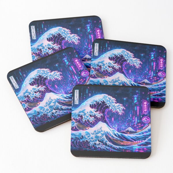 Item preview, Cyberpunk Great Wave | Japanese Neon Ocean Art | Hokusai designed and sold by RhymeArc.