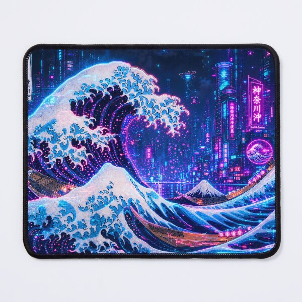 Item preview, Cyberpunk Great Wave | Japanese Neon Ocean Art | Hokusai designed and sold by RhymeArc.