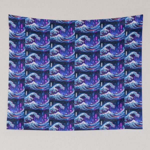 Item preview, Cyberpunk Great Wave | Japanese Neon Ocean Art | Hokusai designed and sold by RhymeArc.