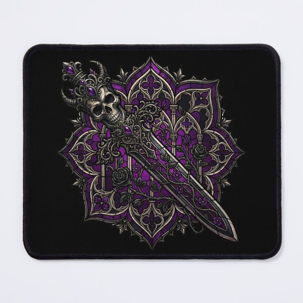 Item preview, Purple Mandala with Horned Skull and Dagger — Gothic Stained Glass designed and sold by David Mateo ArtWorks.