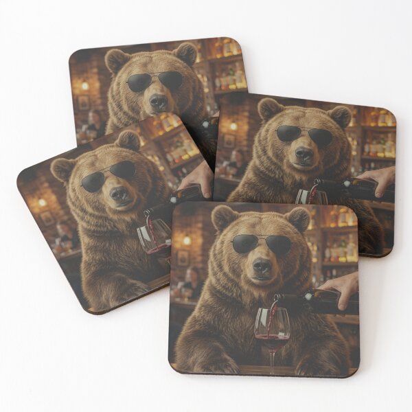 Item preview, Cool Bear Drinking Wine Bar Scene Funny Animal designed and sold by raedattia.