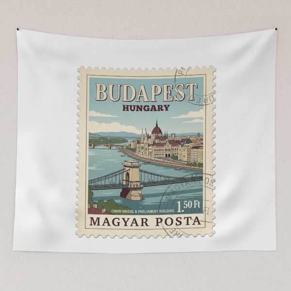 Item preview, Vintage Budapest Hungary Travel Stamp Cityscape designed and sold by k3rstman1.
