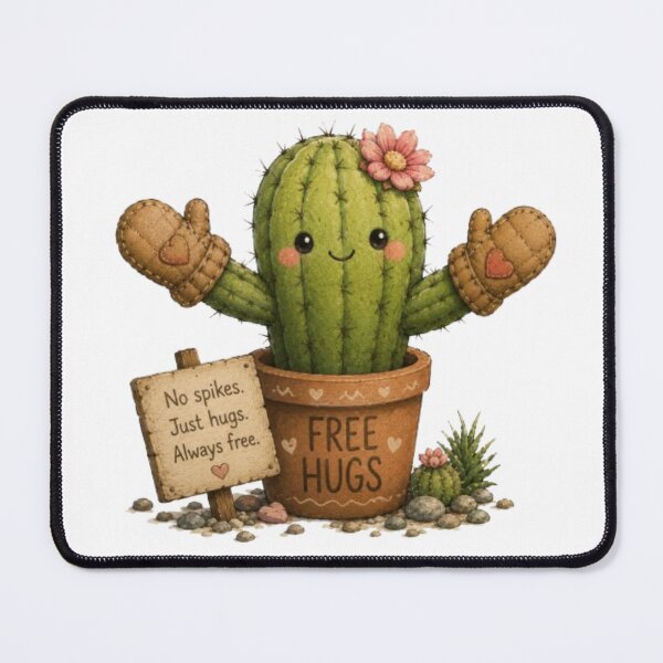 Item preview, No Spikes Just Hugs Cute Cactus Wearing Oven Mittens Art designed and sold by Miheerala.