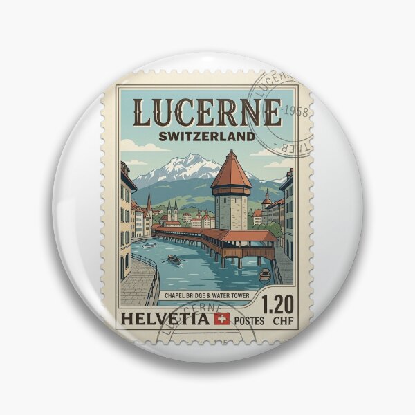 Item preview, Vintage Lucerne Switzerland Chapel Bridge Travel Stamp designed and sold by k3rstman1.