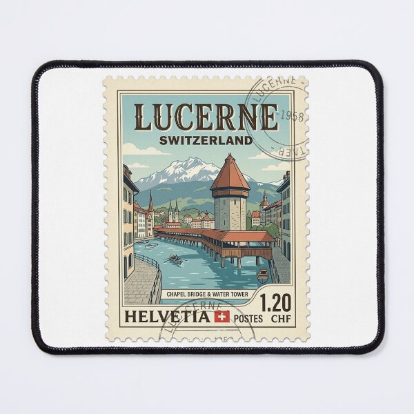 Item preview, Vintage Lucerne Switzerland Chapel Bridge Travel Stamp designed and sold by k3rstman1.