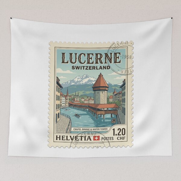 Item preview, Vintage Lucerne Switzerland Chapel Bridge Travel Stamp designed and sold by k3rstman1.