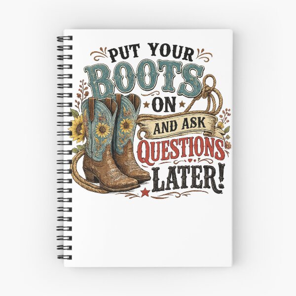 Item preview, Boots First, Questions Later – Funny Western Cowboy Boots Vintage Design designed and sold by CreativeNest Prints.