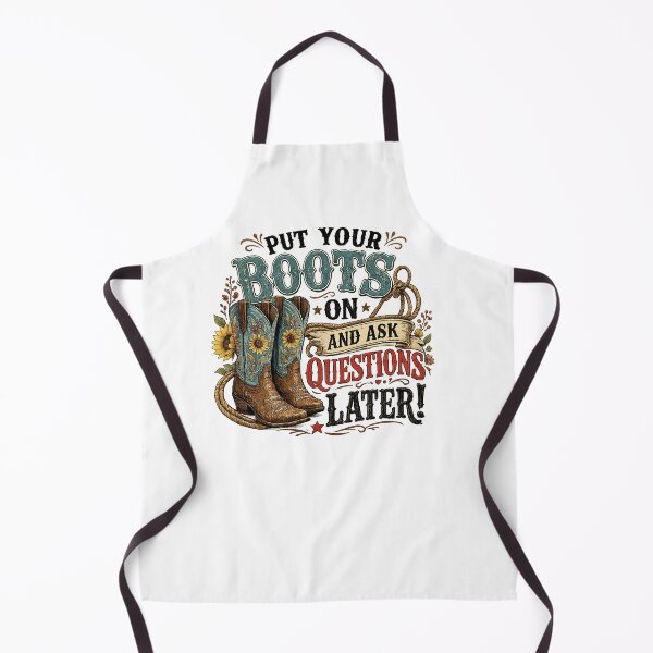 Item preview, Boots First, Questions Later – Funny Western Cowboy Boots Vintage Design designed and sold by CreativeNest Prints.