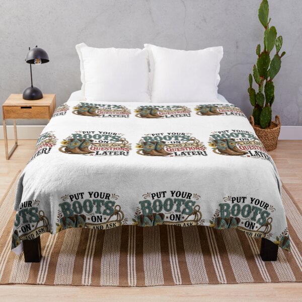 Item preview, Boots First, Questions Later – Funny Western Cowboy Boots Vintage Design designed and sold by CreativeNest Prints.