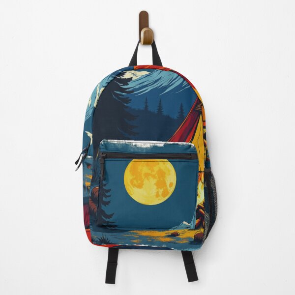 Item preview, Vintage Mountain Campfire Illustration - Retro Camping Tent Under Full Moon designed and sold by GabeMountainArt.