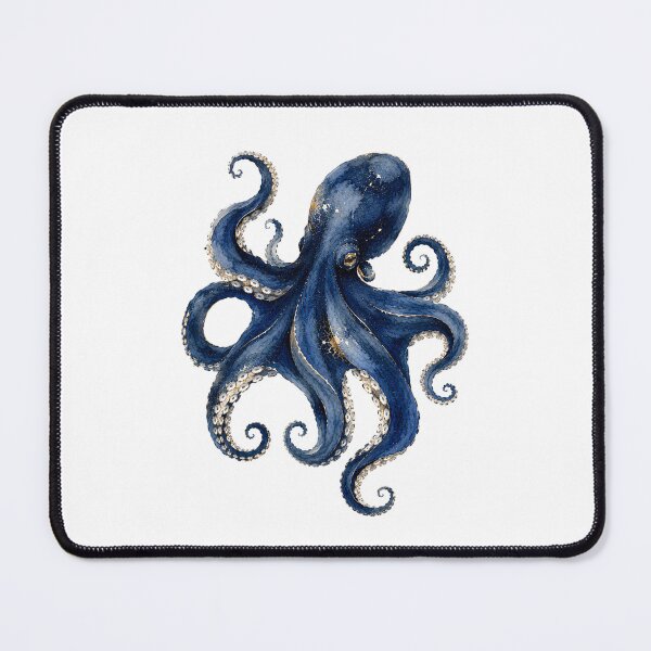 Item preview, Navy Blue & Gold Nautical Octopus Watercolor Painting designed and sold by SOUFIANE1991.