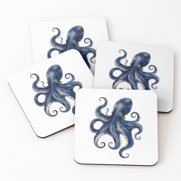 Item preview,  Navy Blue & Gold Nautical Octopus Watercolor Painting designed and sold by SOUFIANE1991.