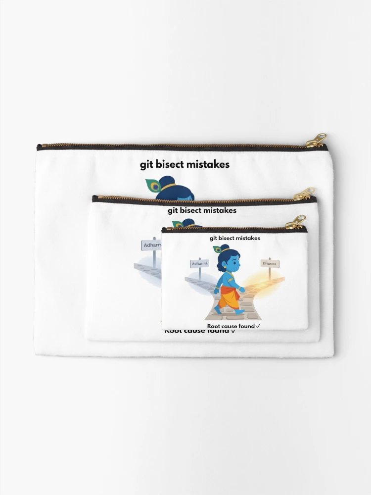 Thumbnail 2 of 4, Zipper Pouch, git bisect mistakes | Git Developer Sticker | Tech Humor designed and sold by BhaktiByte.