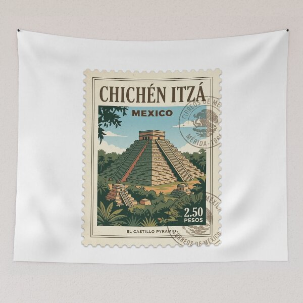 Item preview, Vintage Chichen Itza Mexico El Castillo Travel Stamp designed and sold by k3rstman1.
