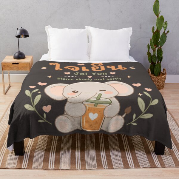 Item preview, Jai Yen | Bloom Slowly – Cute Thai Elephant & Thai Tea Illustration | Soft Thailand™ designed and sold by CosmicQuietStudio.