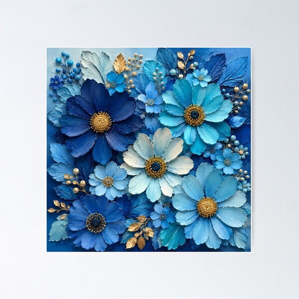 Item preview, Blue Floral Wall Art | Textured Botanical  Print | Luxury Abstract Flower Decor designed and sold by Ophira Bloom.