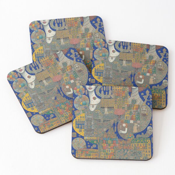 Item preview, Colorful Surreal Women Portrait with Geometric City and Folk Art Patterns designed and sold by EamonRidley.
