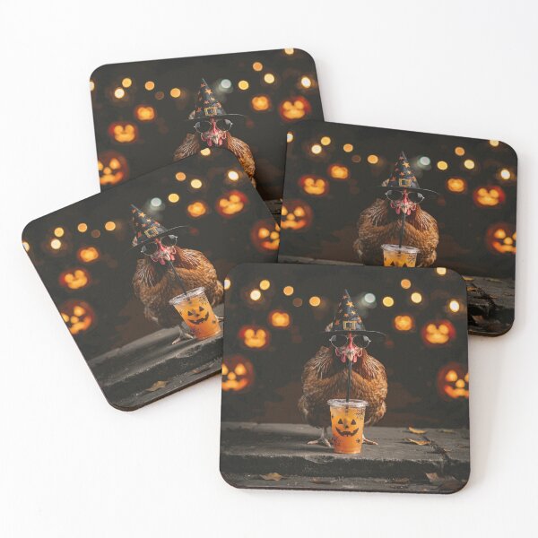 Item preview, Funny Halloween Witch Chicken Wearing Sunglasses with Pumpkin Iced Drink designed and sold by NolinVaudrin.