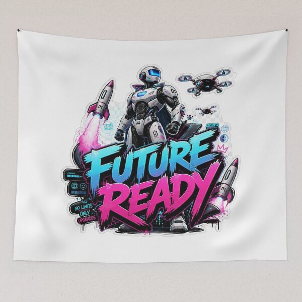 Item preview, FUTURE READY Graffiti Sticker PNG | Futuristic Robot Tech Design | AI Engineer Cyberpunk Vinyl Decal for Laptop, Notebook & Gamer Setup designed and sold by Stylestickers55.