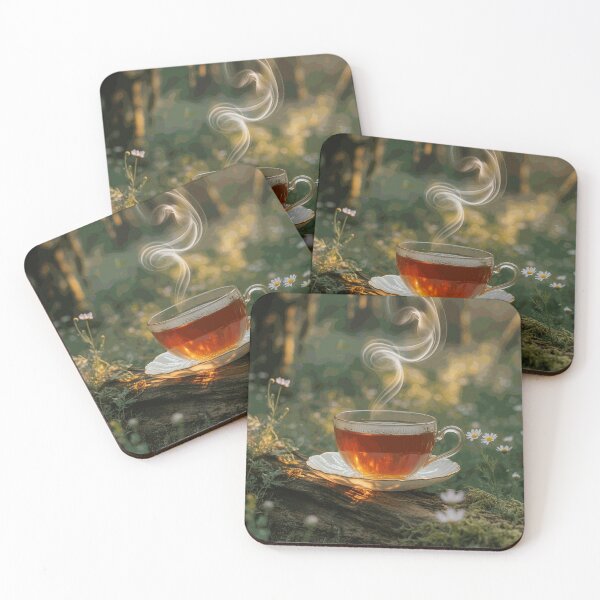 Item preview, Peaceful Hot Tea Cup on a Mossy Log in a Sunlit Forest designed and sold by EamonRidley.