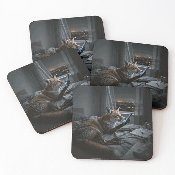 Item preview, Cozy Red Fox Using a Smartphone in a Moonlit Bedroom designed and sold by NolinVaudrin.