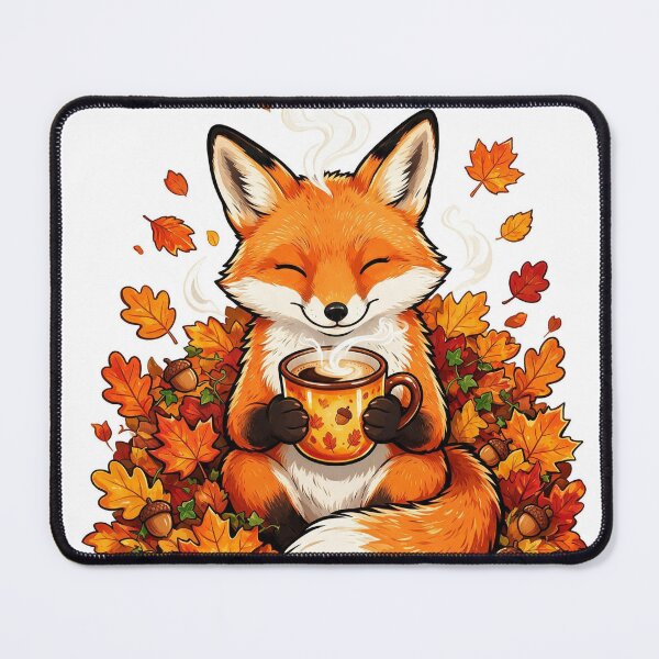 Item preview, Fox drinking coffee in autumn leaves. designed and sold by DVerse Studio.