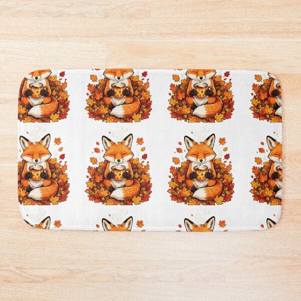 Item preview, Fox drinking coffee in autumn leaves. designed and sold by DVerse Studio.