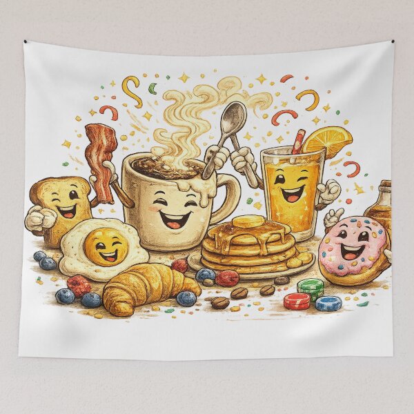 Item preview, Breakfast Squad Funny Cartoon Food Party Retro Vintage Design designed and sold by CreativeNest Prints.
