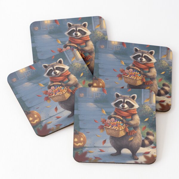Item preview, Cute Raccoon Carrying a Halloween Candy Basket on an Autumn Night designed and sold by NolinVaudrin.