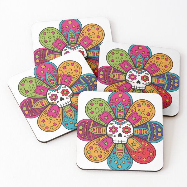 Item preview, Colorful Sugar Skull Flower | Mexican Folk Art Floral Mandala Illustration designed and sold by Ecocrushstudio.